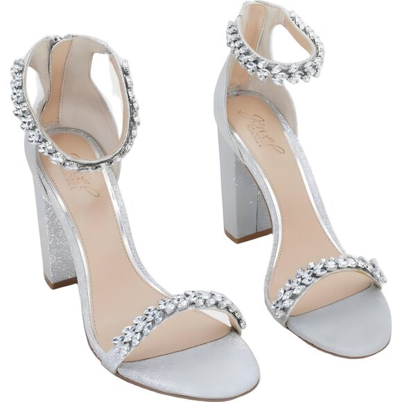 Jewel Badgley Mischka Mayra Silver Glitter Ankle Strap Heels Women's US 10M - Picture 4 of 6